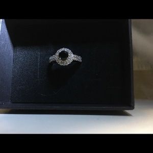 Lab Created Black Sapphire and Diamond Ring